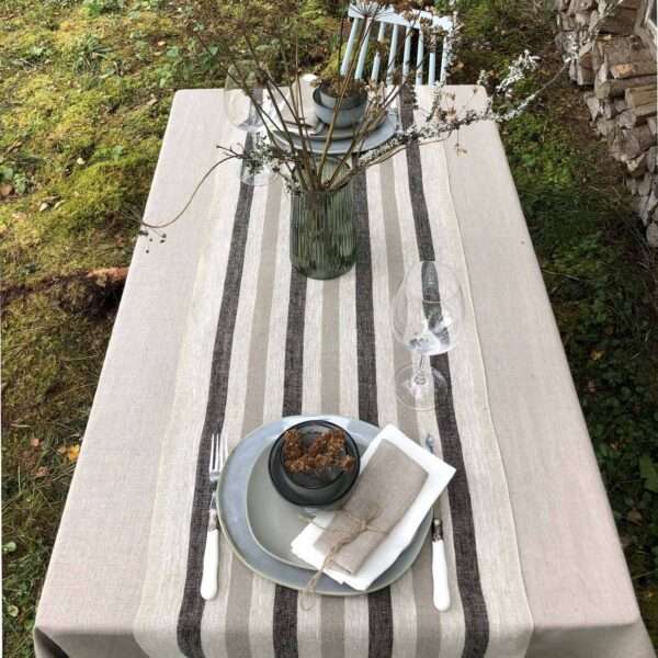 Rustic Linen Table Runner - Black and Grey Stripes Rustic Linen Table Runner - Black and Grey Stripes