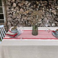 Rustic Linen Table Runner - Red Thin Stripes
