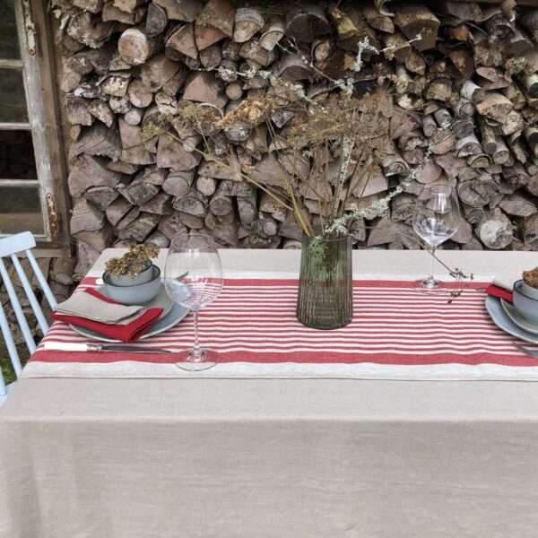 Rustic Linen Table Runner - Red Thin Stripes Rustic Linen Table Runner - Red Thin Stripes