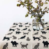 Black and Grey Cats Linen Tablecloth