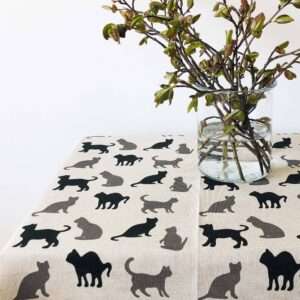 Black and Grey Cats Linen Tablecloth