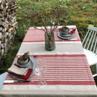 Rustic Linen Table Runner - Red Thin Stripes