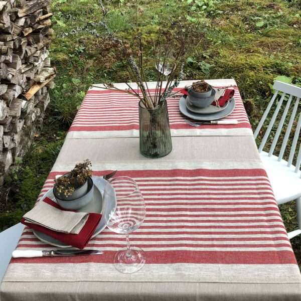 Rustic Linen Table Runner - Red Thin Stripes Rustic Linen Table Runner - Red Thin Stripes