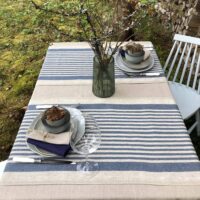 Rustic Linen Table Runner - Blue Thin Stripes