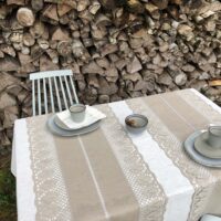 Classic Grey Linen Runner with Lace