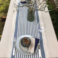 Rustic Linen Table Runner - Blue Thin Stripes