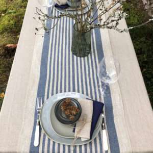 Rustic Linen Table Runner - Blue Thin Stripes