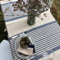 Rustic Linen Table Runner - Blue Thin Stripes