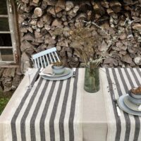 Rustic Linen Table Runner - Black Stripes