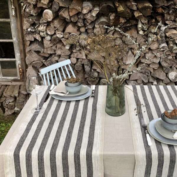 Rustic Linen Table Runner - Black Stripes Rustic Linen Table Runner - Black Stripes