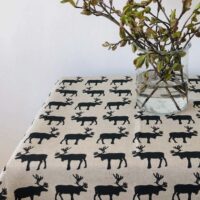 Black Reindeers Linen Tablecloth