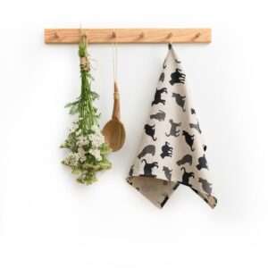 Linen tea towel - Black and grey cat linen fabric - Nordic Linen