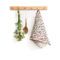 Linen tea towel - Wild strawberry and flowers linen fabric - Nordic Linen