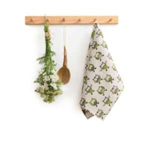 Linane köögirätik - roheliste öökullide linane kangas - Põhjamaine linane