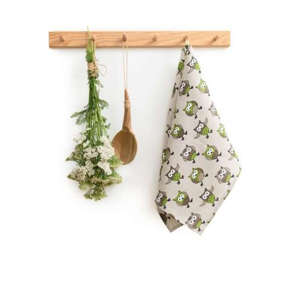 Linen tea towel - Green owls linen fabric - Nordic Linen Linen tea towel - Green owls linen fabric - Nordic Linen