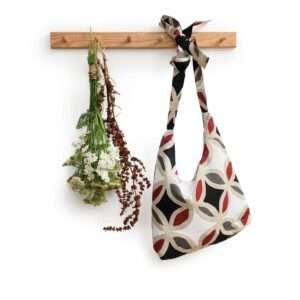 RED GEOMETRIC PATTERN LINEN ZIPPER BAG