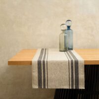 Rustic Linen Table Runner - Two Black Thin Stripes