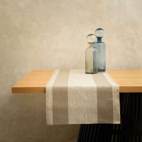 TWO BEIGE STRIPES RUSTIC LINEN RUNNER TWO BEIGE STRIPES RUSTIC LINEN RUNNER