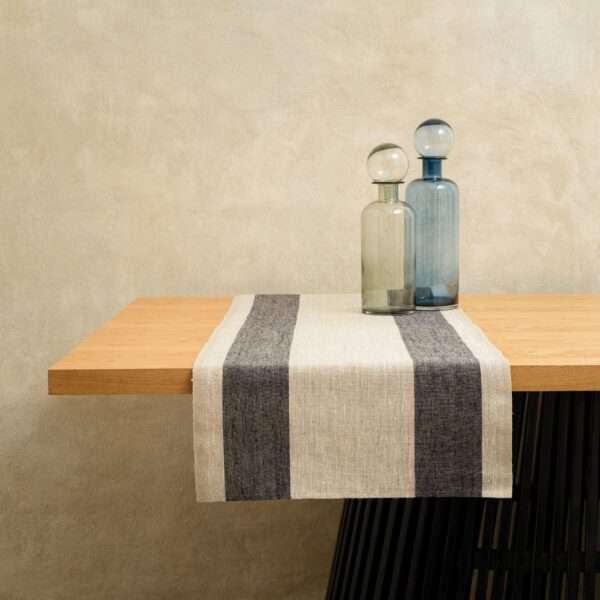 TWO BLACK STRIPES RUSTIC LINEN RUNNER TWO BLACK STRIPES RUSTIC LINEN RUNNER