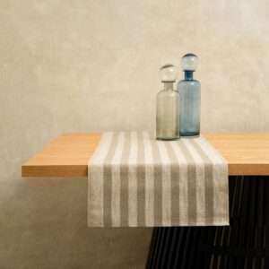 Rustic Linen Table Runner - Beige Stripes