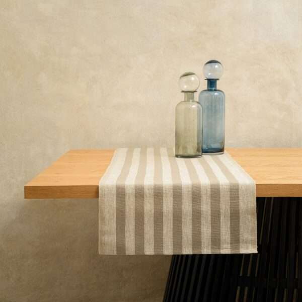 Rustic Linen Table Runner - Beige Stripes Rustic Linen Table Runner - Beige Stripes