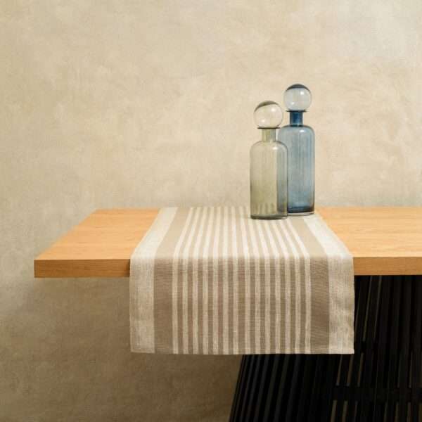 Rustic Linen Table Runner - Beige Thin Stripes Rustic Linen Table Runner - Beige Thin Stripes