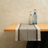 Rustic Linen Table Runner - Black Thin Stripes