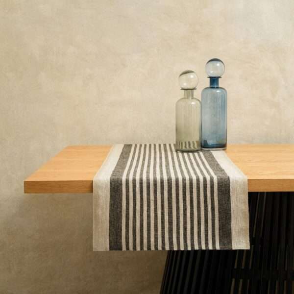 Rustic Linen Table Runner - Black Thin Stripes Rustic Linen Table Runner - Black Thin Stripes