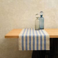 Rustic Linen Table Runner - Blue Stripes