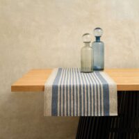 Rustic Linen Table Runner - Blue Thin Stripes