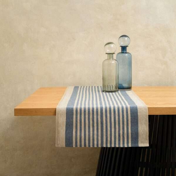 Rustic Linen Table Runner - Blue Thin Stripes Rustic Linen Table Runner - Blue Thin Stripes