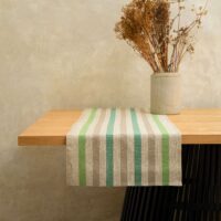 GREEN AND GREY STRIPES RUSTIC LINEN RUNNER