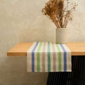 BLUE, GREEN AND GREY STRIPES RUSTIC LINEN RUNNER