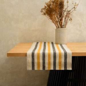 BLACK AND YELLOW STRIPES RUSTIC LINEN RUNNER