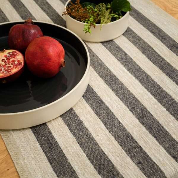 Rustic Linen Table Runner - Black Stripes Rustic Linen Table Runner - Black Stripes
