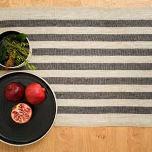 Rustic Linen Table Runner - Black Stripes