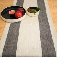 TWO BLACK STRIPES RUSTIC LINEN RUNNER