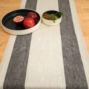 TWO BLACK STRIPES RUSTIC LINEN RUNNER