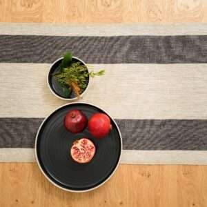 TWO BLACK STRIPES RUSTIC LINEN RUNNER