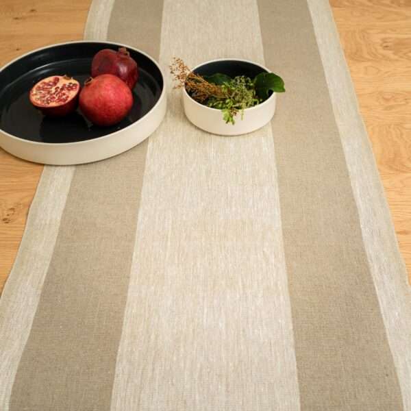 TWO BEIGE STRIPES RUSTIC LINEN RUNNER TWO BEIGE STRIPES RUSTIC LINEN RUNNER