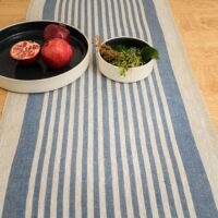 Rustic Linen Table Runner - Blue Thin Stripes