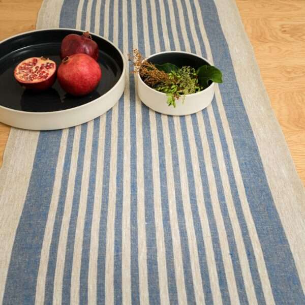 Rustic Linen Table Runner - Blue Thin Stripes Rustic Linen Table Runner - Blue Thin Stripes
