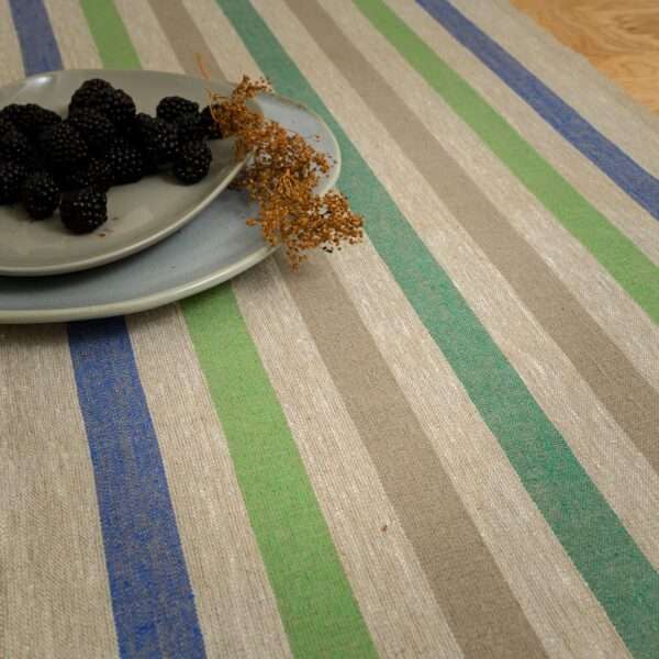 Rustic Linen Table Runner - Blue, Green and Grey Stripes Rustic Linen Table Runner - Blue, Green and Grey Stripes