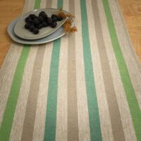 Rustic Linen Table Runner - Green and Grey Stripes