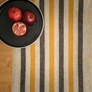 Rustic Linen Table Runner - Black and Yellow Stripes
