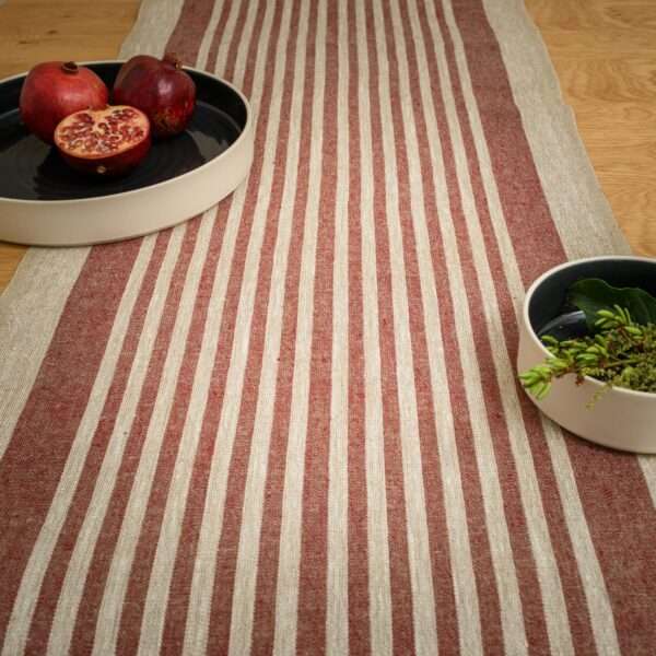 Rustic Linen Table Runner - Red Thin Stripes Rustic Linen Table Runner - Red Thin Stripes