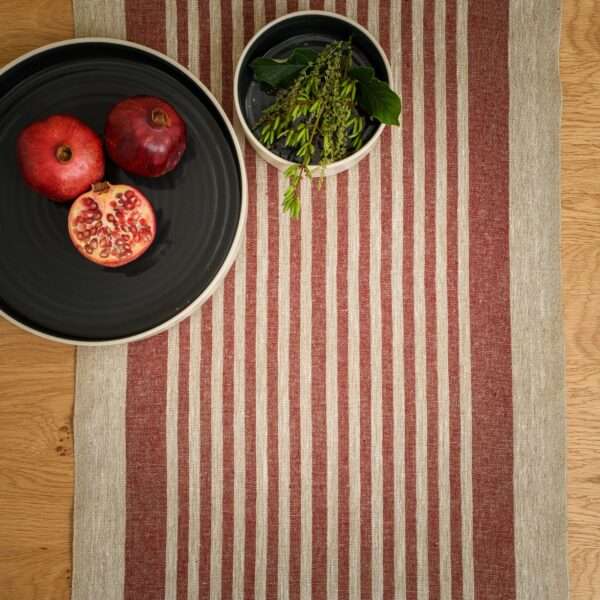 Rustic Linen Table Runner - Red Thin Stripes Rustic Linen Table Runner - Red Thin Stripes