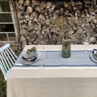 Rustic Linen Table Runner - Blue Thin Stripes