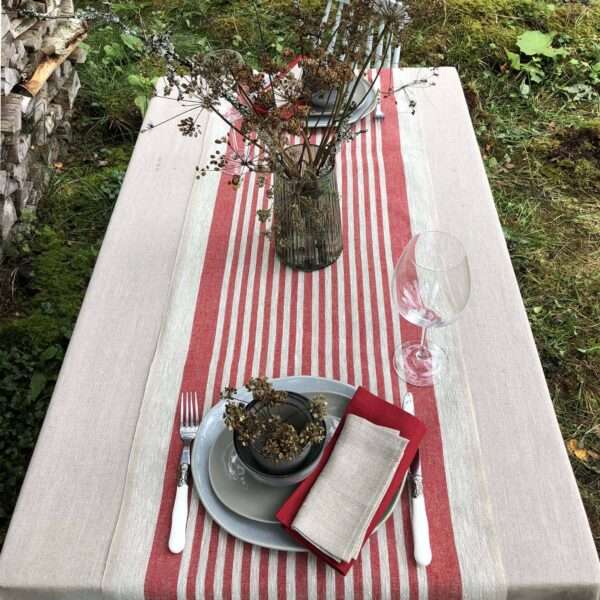 Rustic Linen Table Runner - Red Thin Stripes Rustic Linen Table Runner - Red Thin Stripes