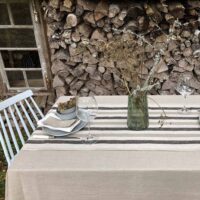 Rustic Linen Table Runner - Black and Grey Stripes